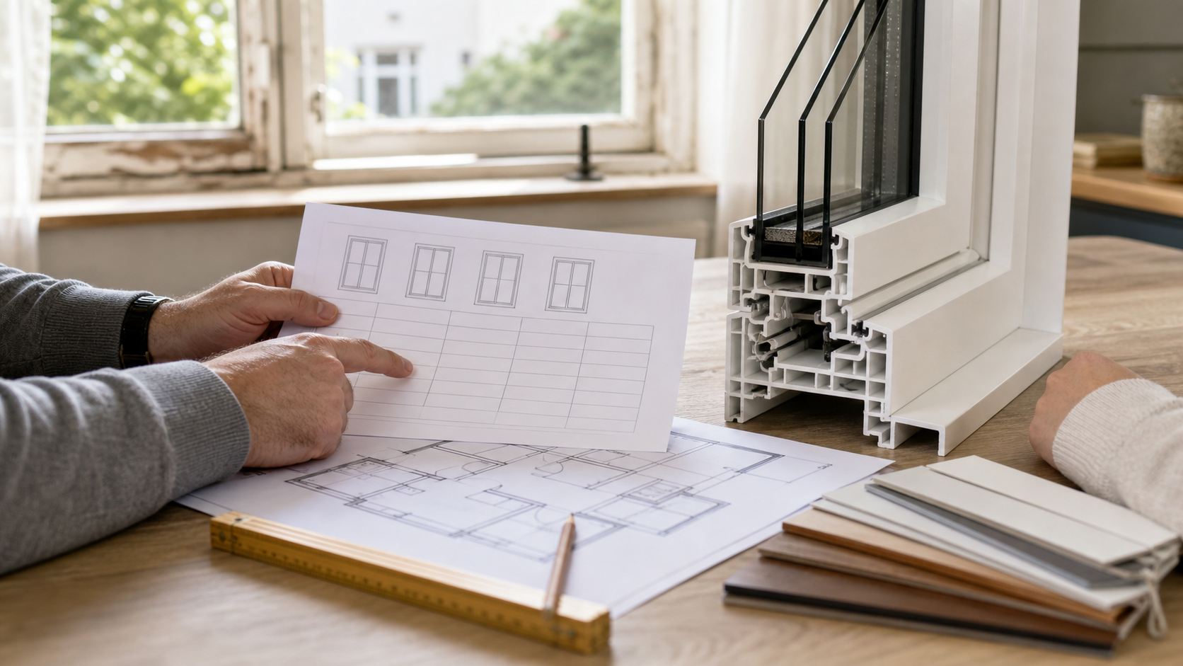 Planung neuer Fenster mit Fensterliste Grundriss und modernem Fensterprofil