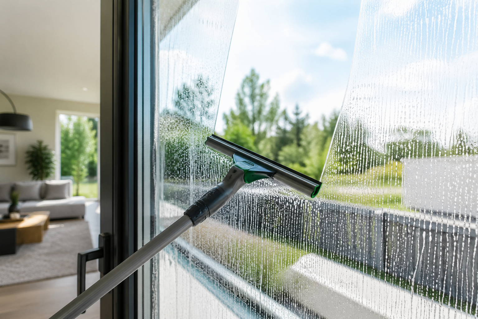 Fenster putzen ohne Streifen mit Abzieher und Mikrofasertuch