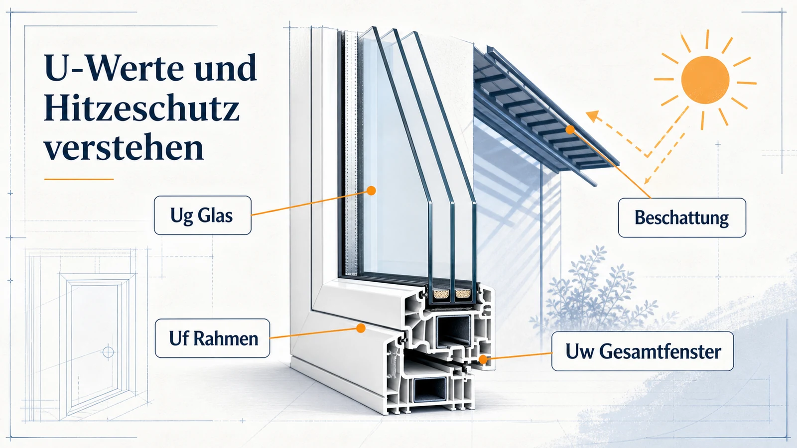 Infografik zu Uw-Wert, Ug-Wert, Uf-Wert und warmer Kante bei Fenstern