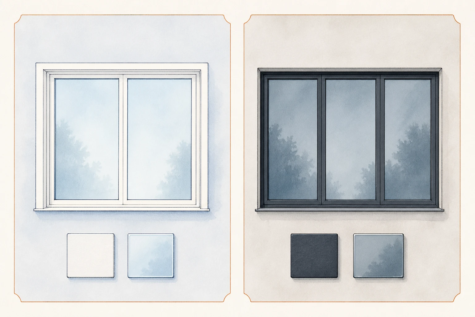 Fensterangebote mit Maßen, Materialmustern und Ausstattungsmerkmalen vergleichen