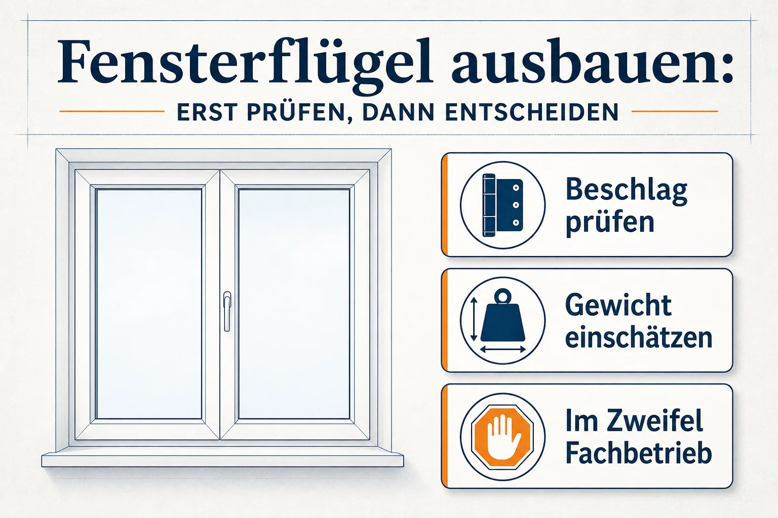 Fensterflügel ausbauen: Beschlag prüfen Gewicht einschätzen und im Zweifel Fachbetrieb fragen