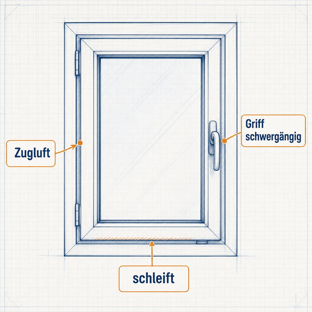 Blueprint-Infografik: Symptome beim Fenster einstellen erkennen