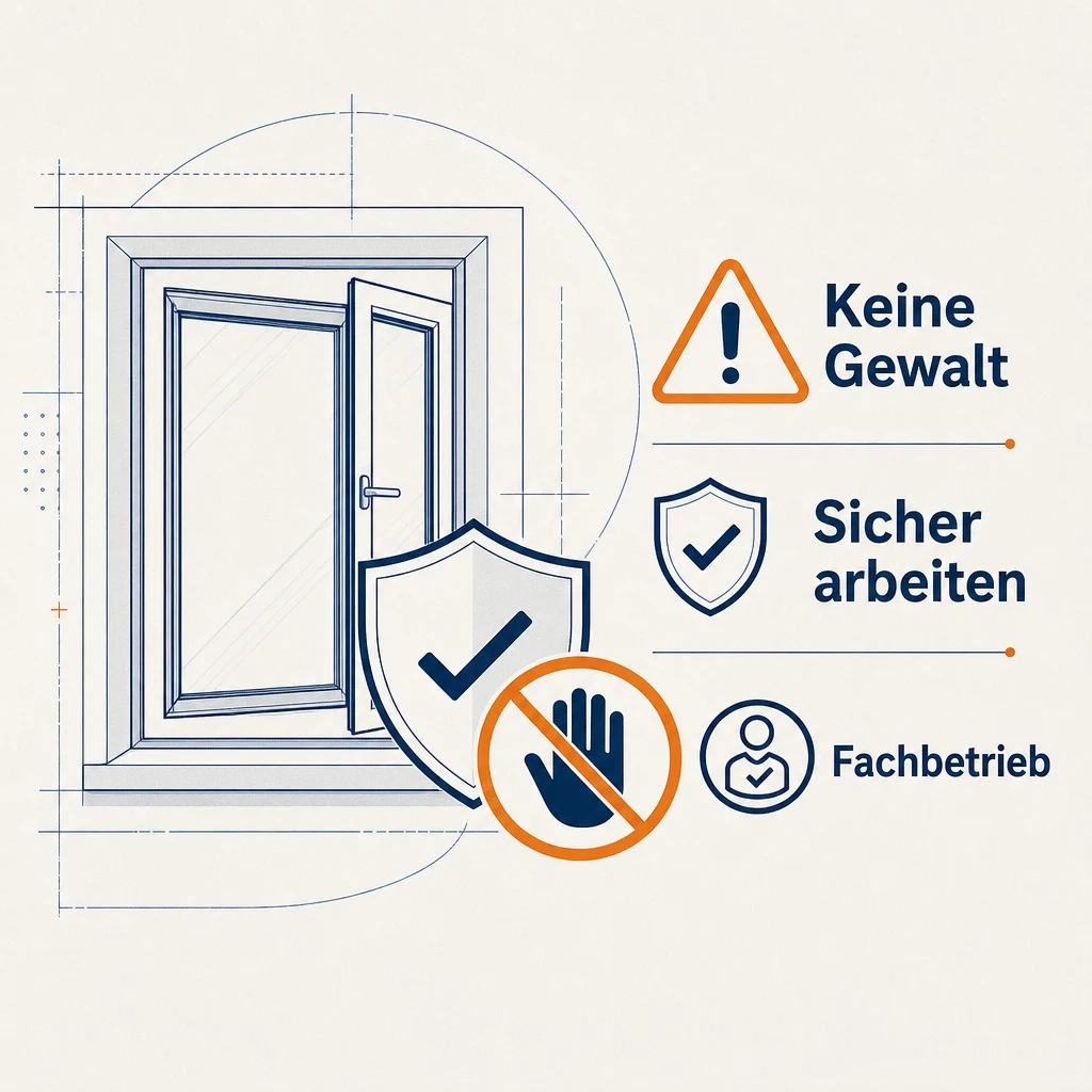 Sichere Ratgebergrafik: keine Gewalt und Fachbetrieb bei Problemen