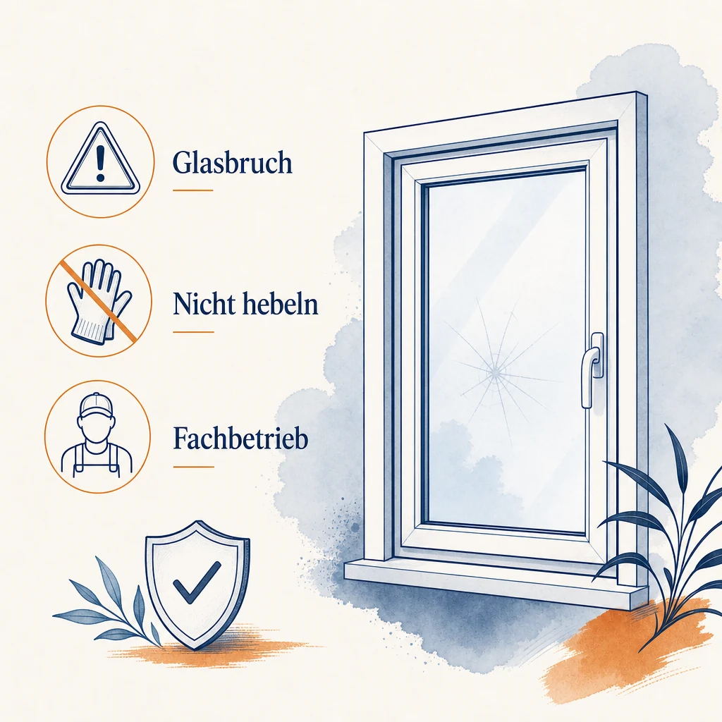 Ratgebergrafik: Glasbruch nicht hebeln und Fachbetrieb beauftragen