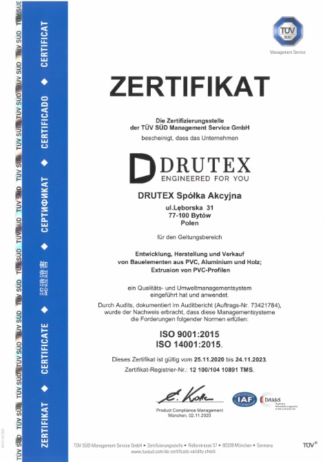 Polnische Fensterhesrstelle Drutex TÜV Zertifizierung