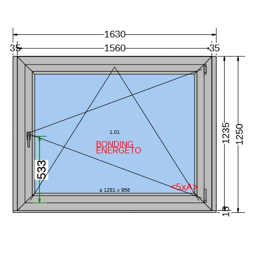 Restpostenfenster DKR Energeto Fensterbarbe Grau 1630 x 1235 mm mit Verbreiterungen