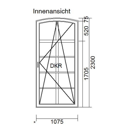 Restposten Balkontür DKR Aluplast Segmentbogen mit Sprossen 1075 x 2300